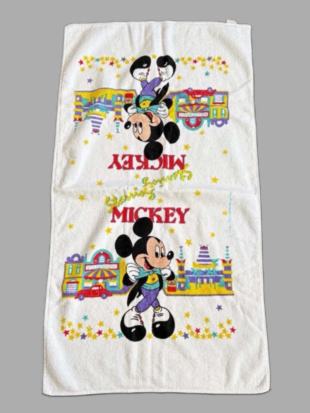 Vintage Mickey Mouse Hollywood Bath Beach Towel 23x42 Made In USA 100% Cotton **